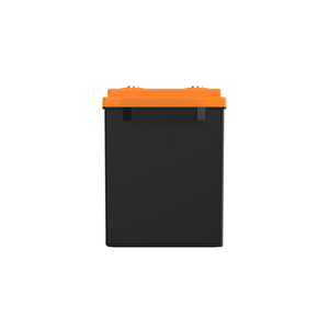 The iTechworld iTECH300X PRO is a black, rectangular 300Ah LiFePO4 deep cycle lithium battery with an orange top and two metal terminals—ideal for off-grid solutions. Bluetooth connectivity included.