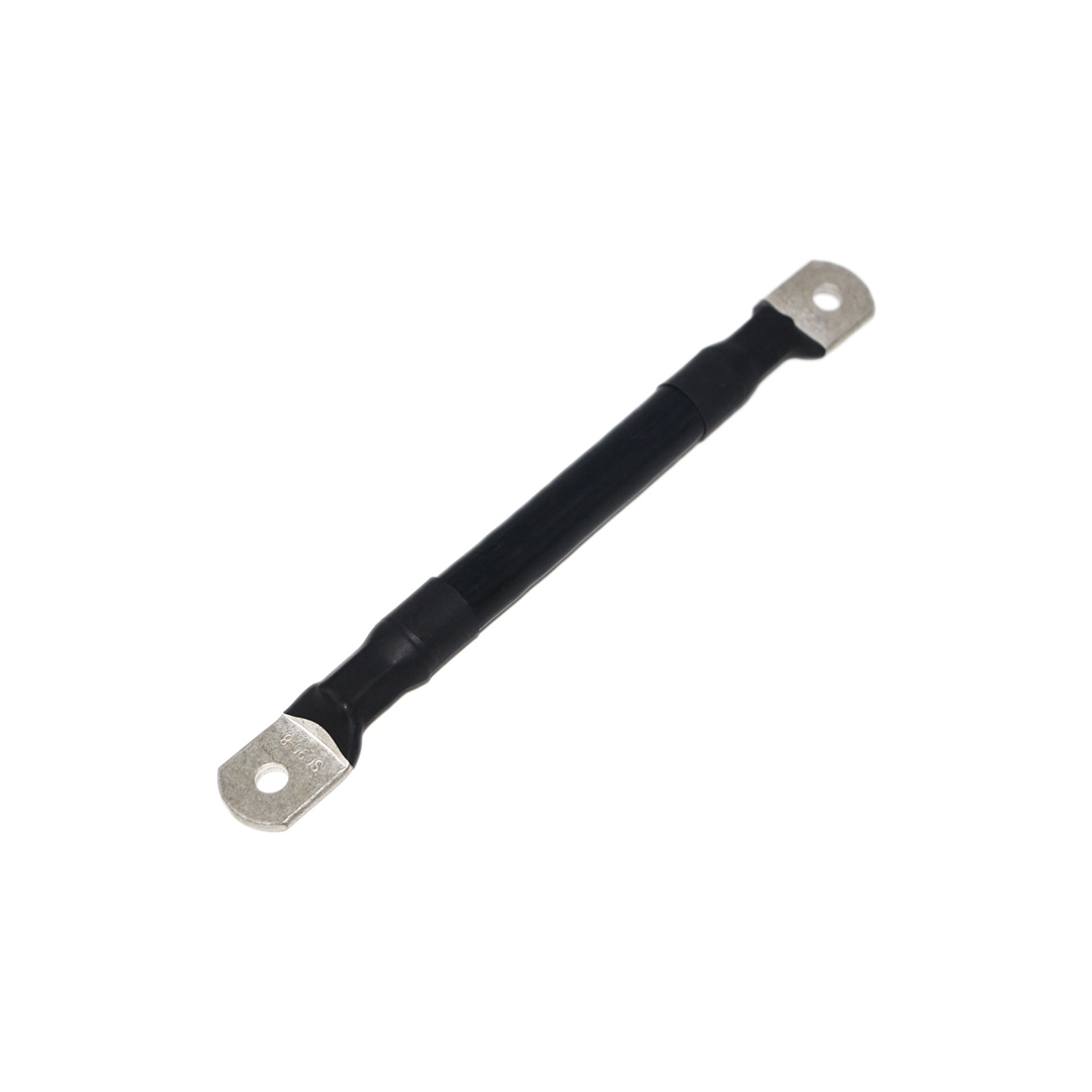 The iTechworld 000AWG Battery Parallel Cable features black insulation and metal terminals on each end, with flat rectangular connectors and mounting holes—ideal for heavy-duty battery parallel connections. Shown isolated on a white background.
