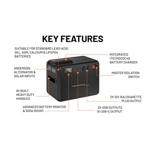 GoFurther Premium | Battery Box | with iTECHDCDC40 & iTECHBM500 with Shunt - iTechworld
