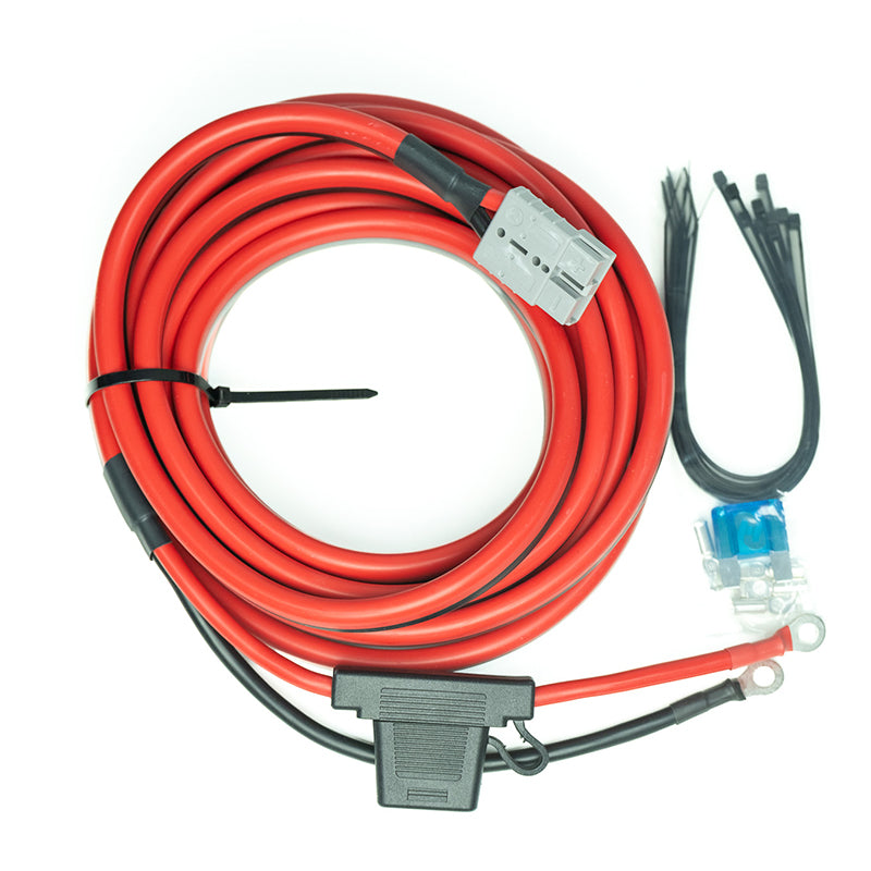 The iTechworld Anderson Wiring Kit 60A 6AWG includes a coiled red power cable with black connectors, gray plug, blue fuse, and black zip ties—perfect for 12–48V installs—displayed on a white background.