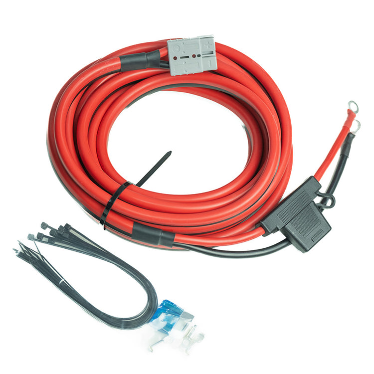 The iTechworld Anderson Wiring Kit 60A 6AWG includes coiled red/black cables with connectors, a fuse holder, blue fuse, and black zip ties—perfect for 12–48V setups or as a Power Station Fast Charger wiring solution.