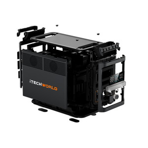 A partially disassembled black iTechworld PS1800 PRO Portable Lithium Power Station (120Ah) with visible internal components, 1800W Pure Sine Wave digital display, ports, and logo, shown on a plain white background.
