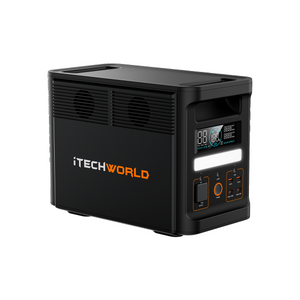 The PS1800 PRO | Portable Lithium Power Station | 120Ah is a black iTechWorld model with a LiFePO4 battery, digital display, control buttons, and multiple charging ports on the front panel.