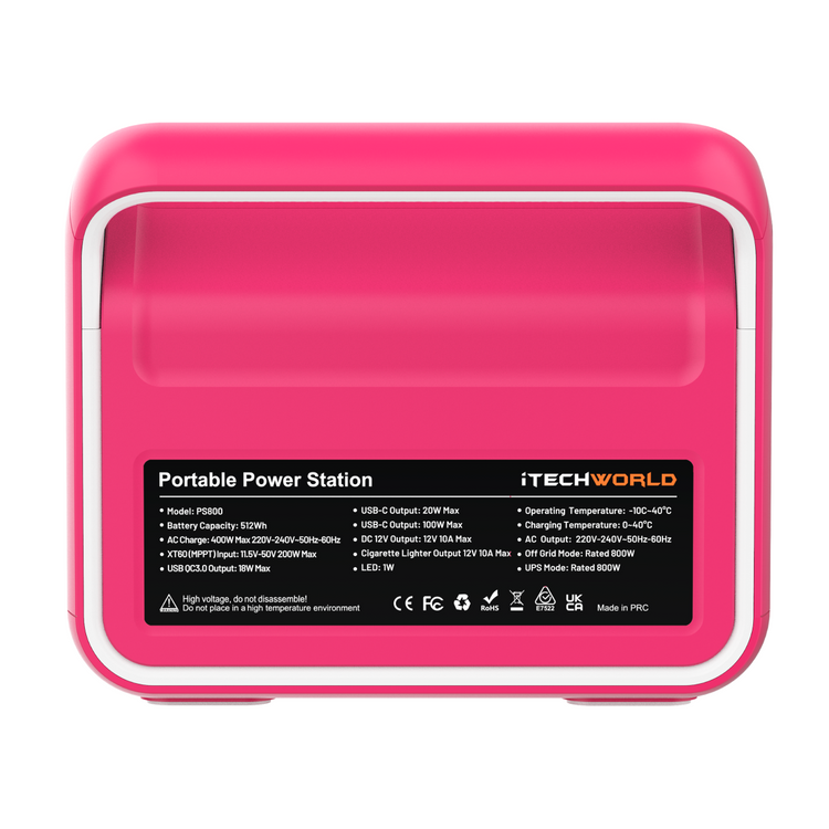 Limited Edition Pink PS800 | Portable Lithium Power Station | 800W 40Ah - iTechworld