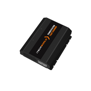 The iTechworld Power Station Fast Charger 48V 500W is a black, rectangular portable charger with orange text, ventilation slots, and side ports, shown isolated on a white background.