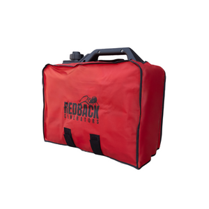 The iTechworld Redback | Inverter Generator Protective Cover | RB2 is a red rectangular case with a black handle, spider logo, black trim, and two bottom straps for secure generator protection.