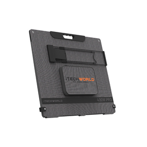 A foldable, rectangular solar blanket labeled 400W PRO | Solar Blanket | with Raptor Skin features a top handle, central pocket, and monocrystalline cells, displayed against a plain white background.