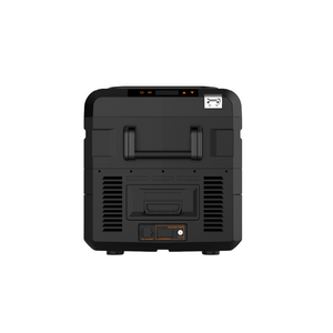 The iTechworld iFROST 40L portable power station, shown from the back with a central handle, vents, ports, and labels, is perfect for powering the iFROST Fridge Freezer—displayed against a plain white background.