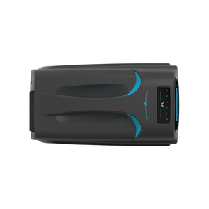 Top view of the iTechworld iFROST Portable Air Conditioner (1000W/3412BTU)—a sleek, black unit with blue accents and an electronic control panel, perfect for caravan or camping use to keep your essentials cool on the go.