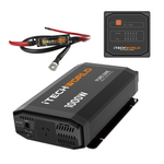 The iTechworld 1000W Pure Sine Wave Inverter (12V to 240V) offers a power outlet, fuse, cables, and a control panel with clear LED indicators for battery, power, and load—perfect for off-grid power needs.