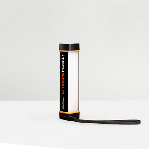 The iTechworld Mini Magnetic LED Strip Light (150LM) is a portable rectangular light with a black and orange casing, black wrist strap, and iTechworld branding—suitable for camping and use as a mini magnetic strip light.