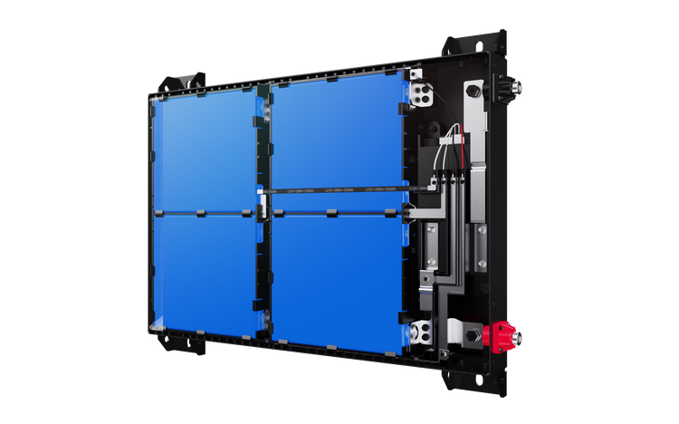 The iTechworld iTECH200US Ultra Slim Deep Cycle Lithium Battery (LiFePO4 200Ah, Bluetooth) is shown with four blue sections and exposed internal components, offering a partially open view against a white background.