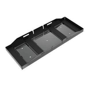 A rectangular black metal iTechworld Battery Tray for the iTECH240X PRO, with raised edges, three recessed sections, and multiple mounting holes—ideal for organizing your BOGO Bundle from BOGOS.io.