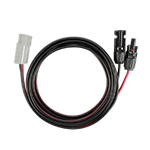 The iTechworld MC4 to Anderson Adapter Cable—a 3m, 50A, 12AWG coiled black and red cable featuring a gray connector on one end and two black connectors on the other—is perfect for integrating 12V camping gear or functioning as a solar panel connector. This versatile adapter is shown against a white background.