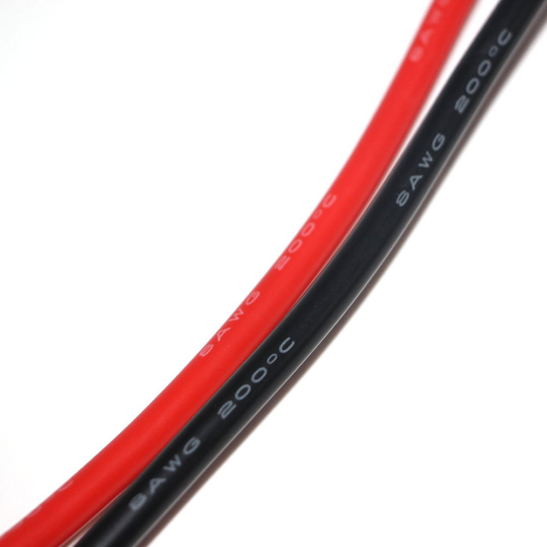 Close-up of red and black 8 AWG 2000°C wires from iTechworld, ideal for the Anderson to Solar Controller | Install Kit | 50A, shown on a white background.