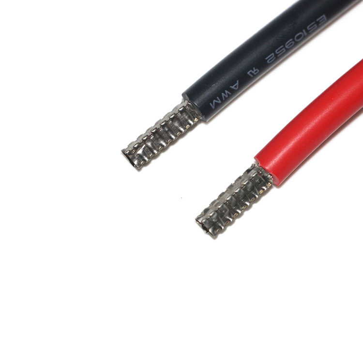 Close-up of iTechworld Anderson to Solar Controller Install Kit 50A: black and red wires with metal ferrules on stripped ends, ideal for use with Anderson connectors. Shown on a white background.