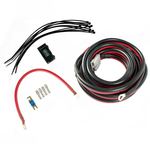 The iTechworld Anderson to Eyelets Wiring Kit 6M 50A includes black and red coiled cables, a fuse holder with blue fuse, metal connectors, and zip ties—perfect for wiring your Power Station Fast Charger.