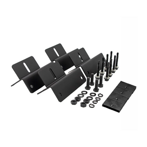 Four iTechworld black metal solar panel mounting brackets, eight bolts with washers and nuts, and four black pads are neatly displayed. Perfect as a free gift or BOGO Bundle add-on, exclusively from iTechworld.
