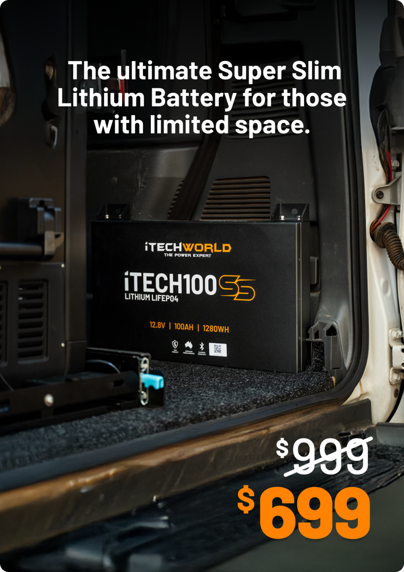 iTECH100SS | Super Slim Deep Cycle Lithium Battery | with Bluetooth LiFePO4 100Ah