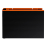 A rectangular black object with a textured surface and an orange top edge, viewed from the side against a plain white background. It is the iTechworld iTECH100SX Slim Deep Cycle Lithium Battery 100Ah with Bluetooth (LifePO4).