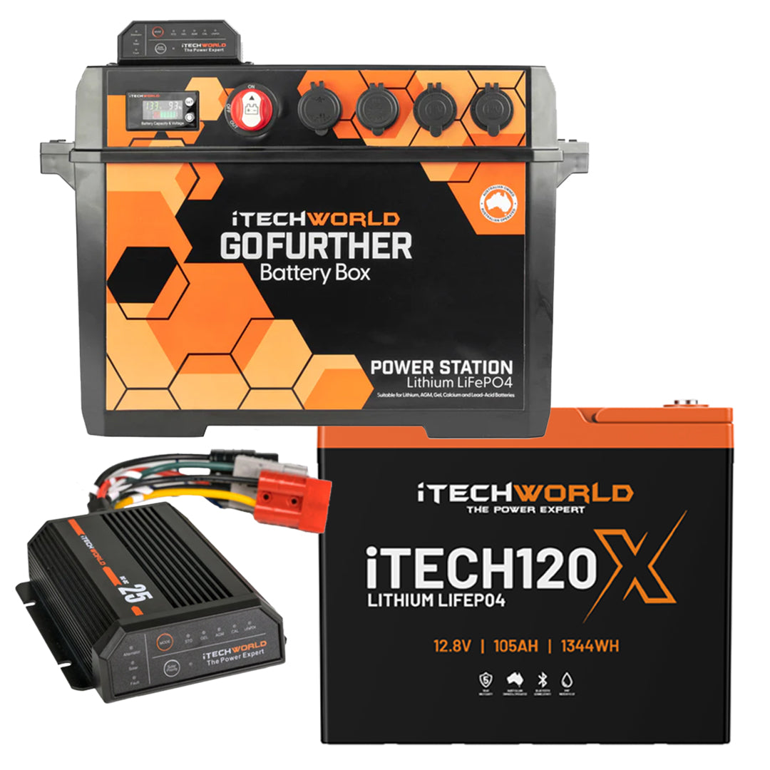 GoFurther | Battery Box Bundle | with iTECHDCDC25 Charger and iTECH120X Lithium Battery