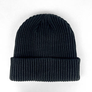The iTechworld Black Beanie is a ribbed knit hat with a folded brim and embroidered detail—an insulating, cold-weather essential shown on a plain white background.