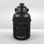The iTechworld 3.8L Water Bottle is a large black, vacuum-sealed bottle with a screw-top lid, stored in a black holder with a front zippered pocket. Durable and leak-proof, it features the white and orange iTechworld logo at the bottom.
