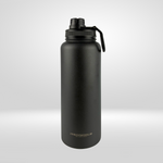 The iTechworld | 1.2L Water Bottle is a matte black, double-wall vacuum bottle with a screw-on lid and handle, standing upright on a light gray background. "iTechworld" is printed in gold near the base, ensuring stylish, leak-proof hydration.