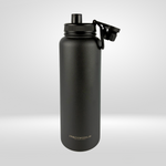 The iTechworld 1.2L Water Bottle features a matte black double-wall vacuum design with a screw-on lid, flip-up spout, and the iTechworld brand near the base. Enjoy leak-proof hydration against a plain light gray background.