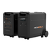 Two black iTechworld PS3600 portable lithium power stations, shown with wheels and handles—one reveals control panels and ports, the other shows the logo. Both feature a sleek design, ideal for home backup or on-the-go use. Includes EB3840 Expansion Battery Kit.