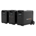 Three black iTechworld PS3600 Portable Lithium Power Stations with EB3840 Expansion Battery Kits are side by side, featuring LiFePO4 batteries, multiple ports, control panels, top handles, and wheels—ideal for reliable home backup power.