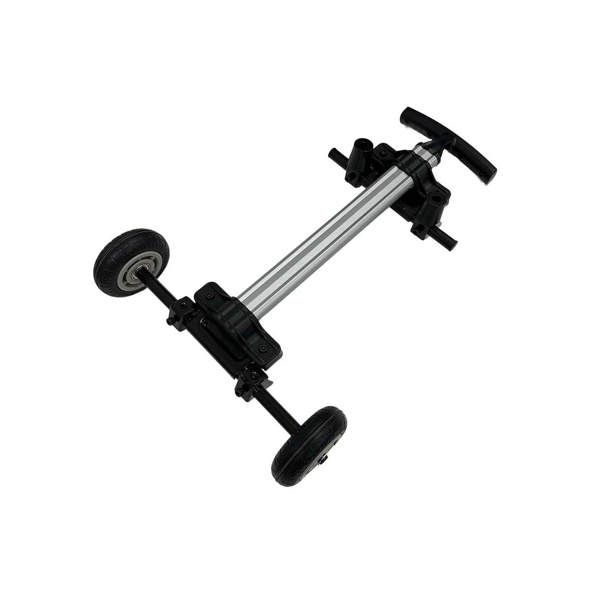 The iTechworld Redback Generator Trolley (RB2/RB3.5) features a sturdy detachable metal frame, two black wheels, a handle, and adjustable clamps—ideal for transporting items. The plain white background highlights its robust design.