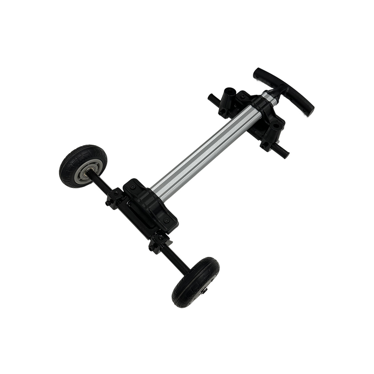 The iTechworld Redback Generator Trolley (RB2/RB3.5) features a sturdy detachable metal frame, two black wheels, a handle, and adjustable clamps—ideal for transporting items. The plain white background highlights its robust design.