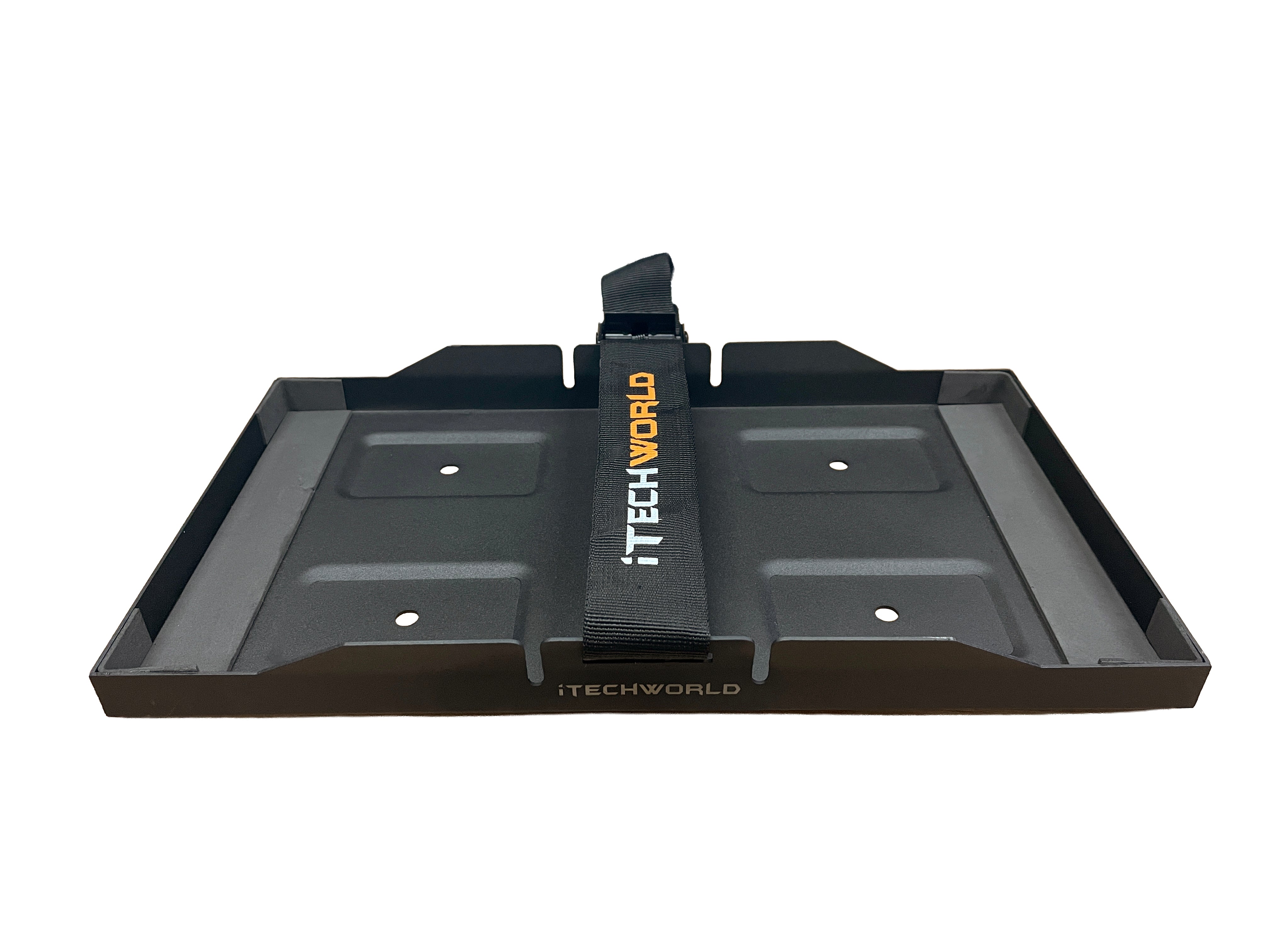 Black rectangular iTechworld 300X PRO Battery Tray with a central securing strap.
