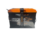 Rectangular iTechworld 300X PRO Battery Tray compatible lithium battery with an orange top, black casing, and a central carry strap.