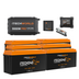 The iTechworld Off Grid System 18.43kWh is a complete 12V power setup with a 3000W Pro inverter, four iTECH240X Pro lithium batteries, display monitor, fuse, and battery management—featuring bold orange and black accents.