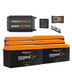 The iTechworld Off Grid System 18.43kWh is a complete 12V power setup with a 3000W Pro inverter, four iTECH240X Pro lithium batteries, display monitor, fuse, and battery management—featuring bold orange and black accents.