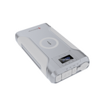 A silver Medicharge Flex | CPAP Battery | 276Wh, featuring an LCD at 61% power, multiple ports and buttons, plus a wireless charging symbol on top. Perfect as a reliable CPAP machine power supply for travel or emergencies.