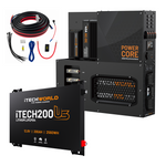 The iTechworld 200Ah Ultra Slim Power Core All-in-One Complete System offers off-grid performance with cables, connectors, a black Power Core management unit, and a 12.8V 200Ah lithium battery—your ultimate power solution.