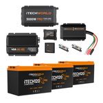 Experience reliable off-grid energy with the Pro | Lithium Caravan Kit | 360Ah—featuring iTECH120X PRO batteries, a 3000W inverter, 40A AC-DC and DC-DC chargers, control units, fuses, and cables for your caravan power needs.