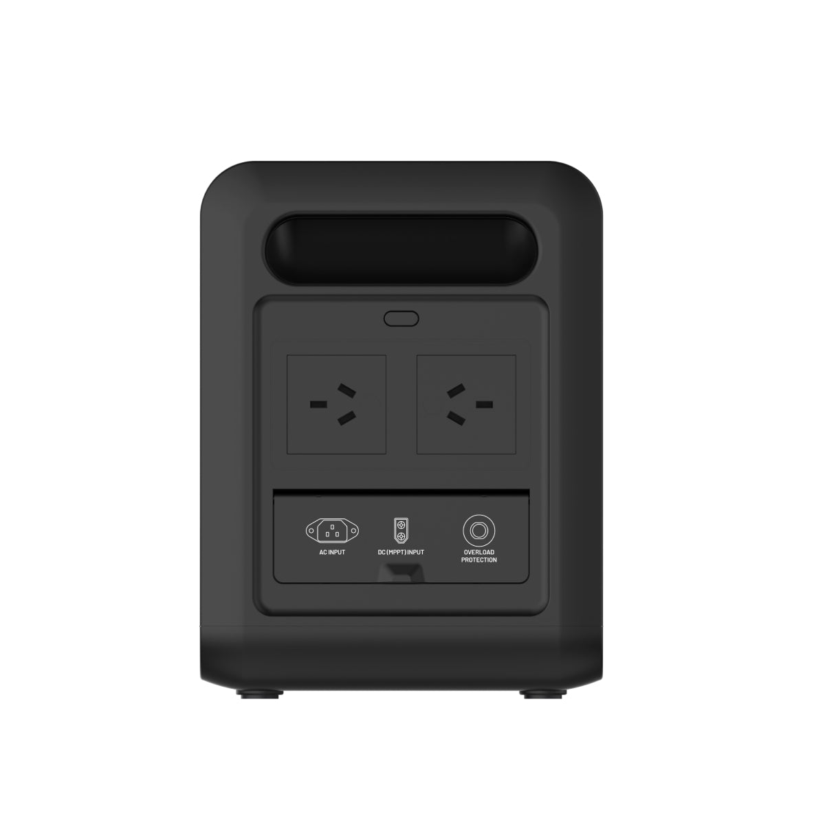 A black rectangular iTechworld PS1200 Portable Lithium Power Station (1200W 85Ah) with two universal AC outlets, a USB port, an overload protection button, and Bluetooth connectivity on the front panel is set against a white background. It features a pure sine wave inverter and a built-in LiFePO4 battery for reliable and efficient power delivery.