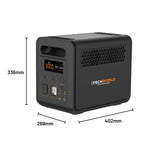 The iTechworld 1200W 85Ah PS1200 Portable Lithium Power Station with Bluetooth is a black unit featuring a pure sine wave inverter, front-facing display, buttons, and outlets. It is equipped with a reliable LiFePO4 battery for enhanced durability and performance. The dimensions are 336mm tall, 269mm deep, and 402mm wide. The “iTECHWORLD THE POWER EXPERT” logo appears on the side.