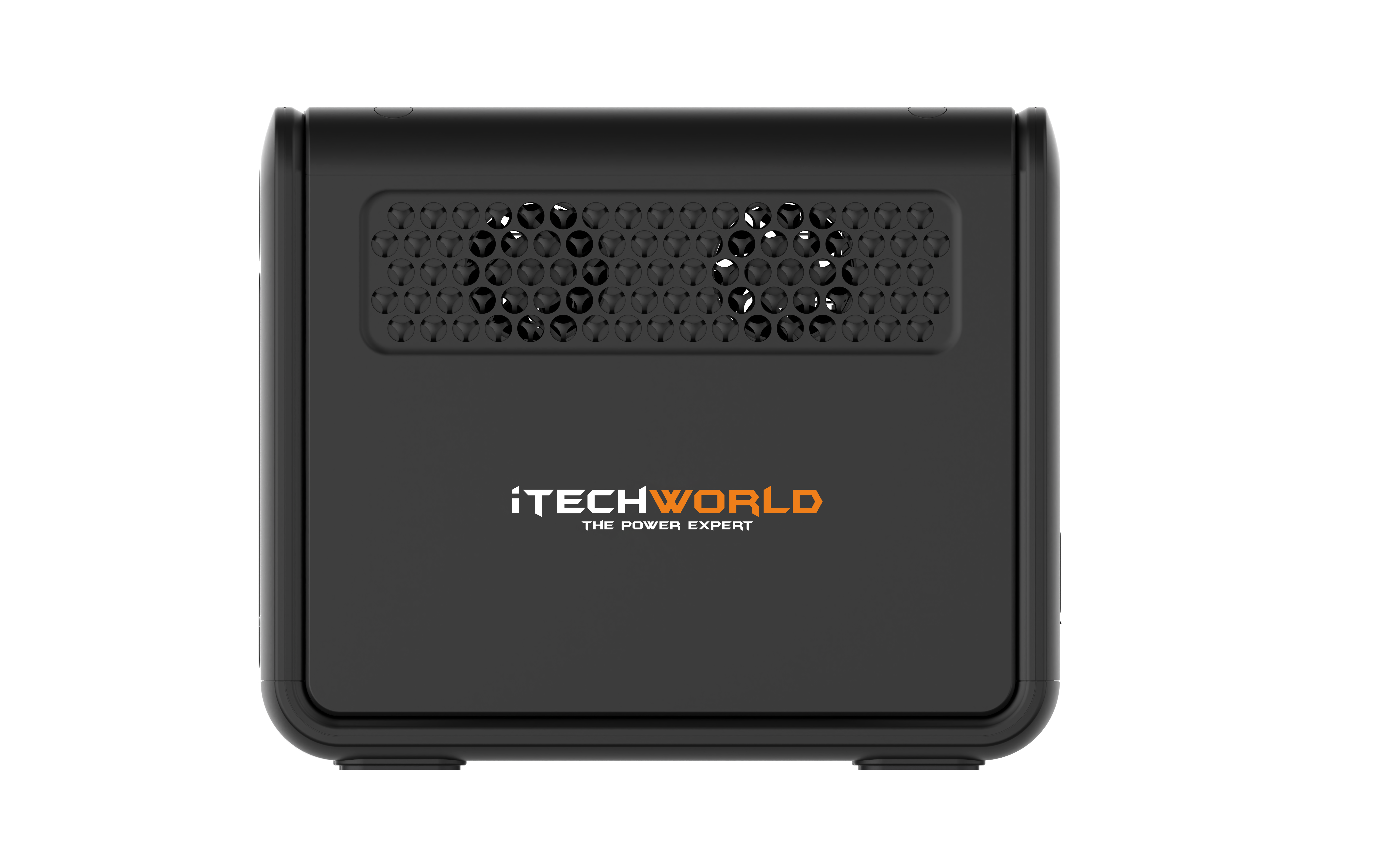 A black iTechworld 1200W 80Ah PS1200 Portable Lithium Power Station with two small cooling fans and the brand logo “iTechworld The Power Expert” in orange and white on the front, featuring a long-lasting LiFePO4 battery and Bluetooth connectivity.