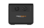 A black iTechworld 1200W 80Ah PS1200 Portable Lithium Power Station with two small cooling fans and the brand logo “iTechworld The Power Expert” in orange and white on the front, featuring a long-lasting LiFePO4 battery and Bluetooth connectivity.