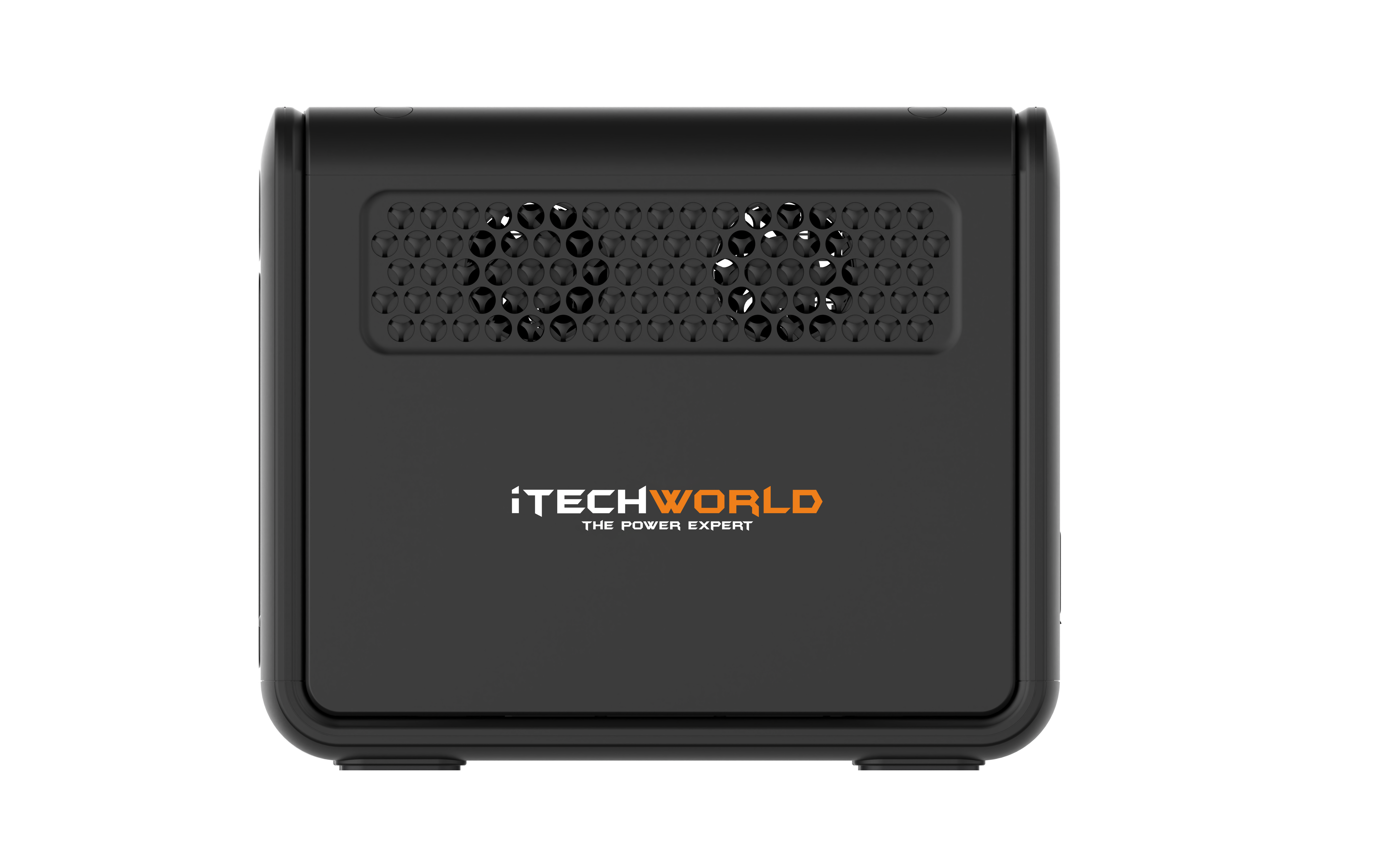 A black iTechworld 1200W 80Ah PS1200 Portable Lithium Power Station with two cooling fans and an orange “iTECHWORLD THE POWER EXPERT” logo on the front panel is displayed against a plain white background. This portable power station features advanced technology, including a pure sine wave inverter, a durable LiFePO4 battery for reliable performance, and built-in Bluetooth connectivity.
