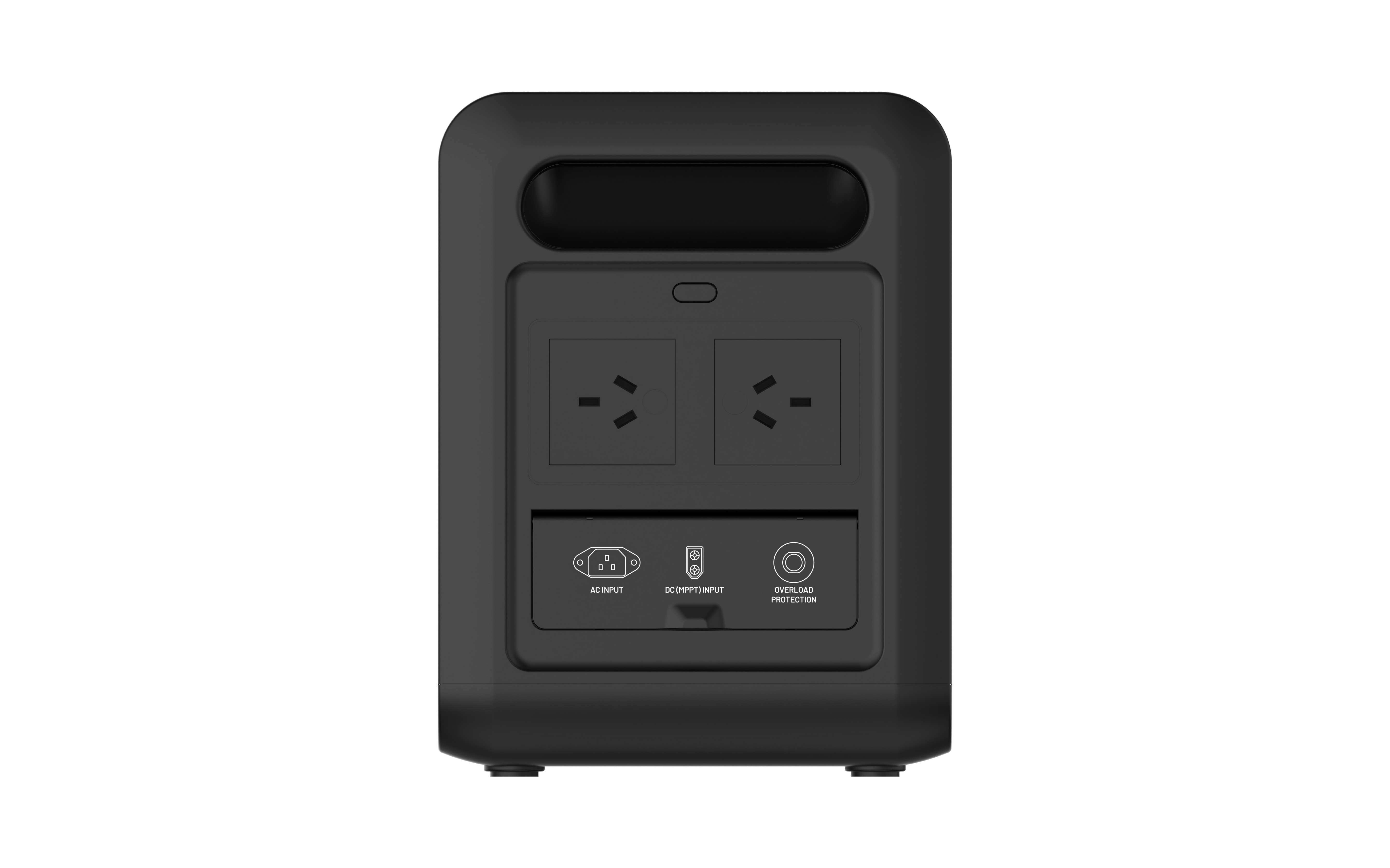 The iTechworld PS1200 1200W 80Ah Portable Lithium Power Station with Bluetooth is a black power station equipped with a durable LiFePO4 battery. It features two universal power outlets, a USB port, DC input, an overload protection switch on the front panel, and a pure sine wave inverter for safe and stable power delivery.