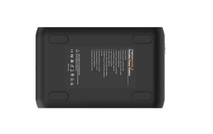 The iTechworld 1200W 80Ah PS1200 Portable Lithium Power Station with Bluetooth is shown in a black rectangular design, photographed from the bottom. It features four rubber feet and a central label displaying technical information, warnings, and certification symbols, all set against a white background.