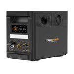 Here’s your revised sentence using the provided product data: A black iTechworld 2000W 120AH PS1800 PRO portable lithium power station with Bluetooth, equipped with a LiFePO4 battery, featuring vents, a display screen, control buttons, and various power input/output ports on the front panel for pure sine wave output.