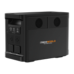 A black iTechworld 2000W 120AH PS1800 PRO Portable Lithium Power Station with Bluetooth, featuring multiple outlets, ports, vents, and the iTechworld logo displayed on the side against a plain white background. This unit is equipped with a reliable LiFePO4 battery for enhanced safety and longevity.