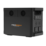 An iTechworld 2000W 120AH PS1800 PRO Portable Lithium Power Station with Bluetooth, featuring a reliable LiFePO4 battery, vents, control panel, USB ports, and two pure sine wave power outlets in black, is displayed against a plain white background.